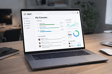 dashboard-plateforme-formation-en-ligne tableau de bord plateforme SaaS de formation en ligne affiché sur un ordinateur portable